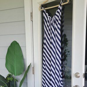 Sexy slouchy stretch low back striped Maxi dress